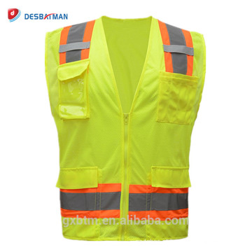 Amarelo laranja Hi Vis trabalho reflexivo segurança coletes ANSI classe 2 alta visibilidade aviso Waistcoat Workwear com bolsos